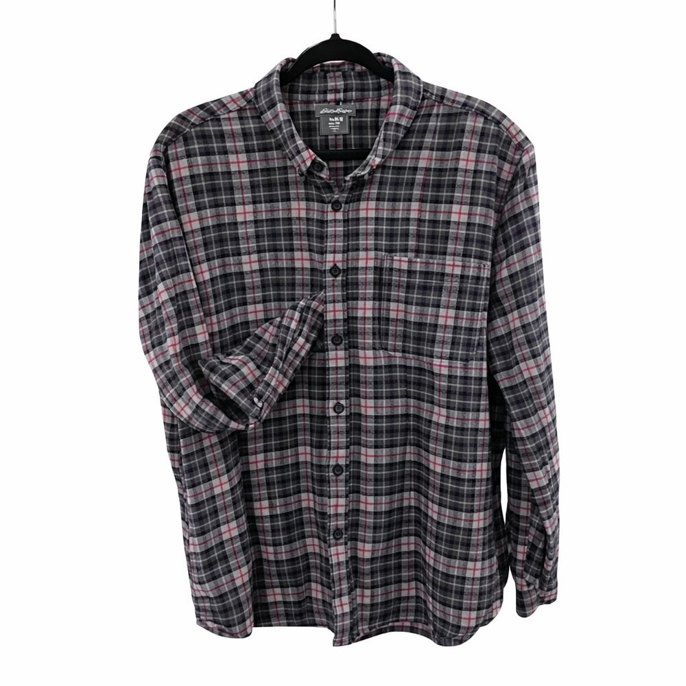 EDDY BAUER CLASSIC THICK FLANNEL 100% COTTON SHIRT BLACK/GRAY/RED,  SIZE XL